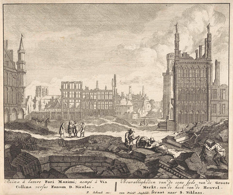 Ruins on the Grand Place in Brussels, 1695, Pieter Schenk (I), 1695 - 1711 Canvas Print