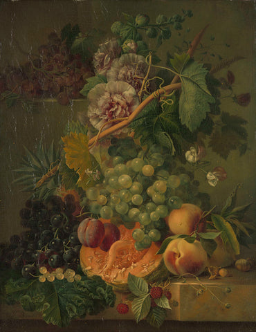 Still Life with Flowers and Fruits, Albertus Jonas Brandt, 1816 - 1817 Canvas Print