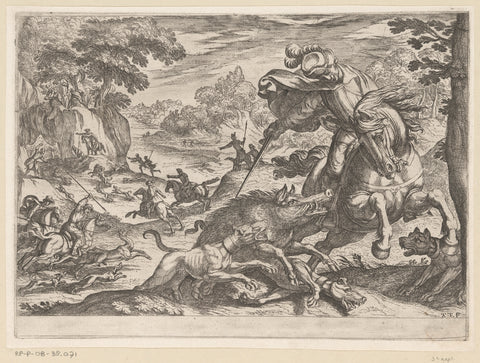 Hunting wild boars, Antonio Tempesta, 1621 Canvas Print