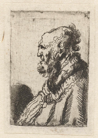 Bald old man with a short beard, in profile right, anonymous, Rembrandt van Rijn, after 1635 Canvas Print