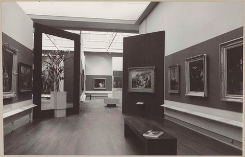 Room with paintings, plants in a frame, benches for visitors and lying information panels, c. 1978 Canvas Print