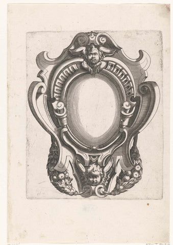 Cartouche met twee cherubijntjes, H. Picart, c. 1628 Canvas Print