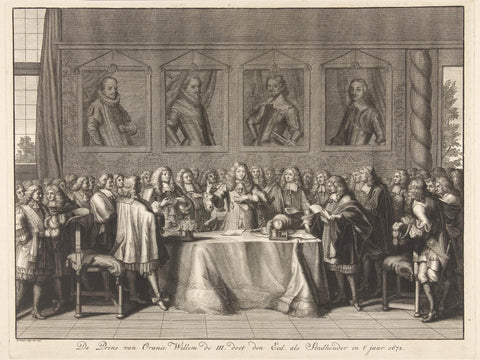 William III is sworn in as stadholder, 1672, Bernard Picart, 1728 Canvas Print