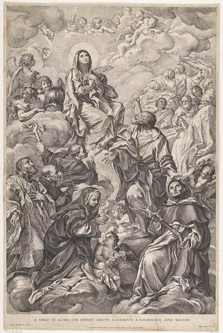 Mary with five saints, Pietro Aquila, 1660 - 1692 Canvas Print