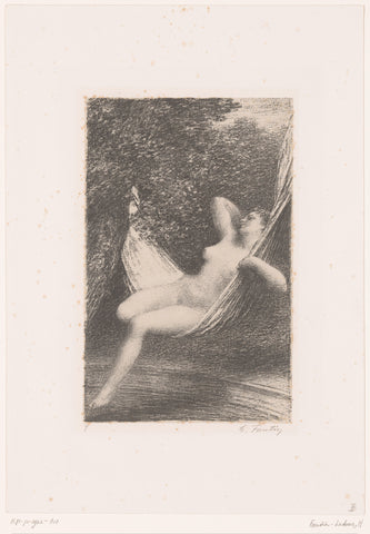 Sara rocks naked in a hammock above the water, Henri Fantin-Latour, 1888 Canvas Print