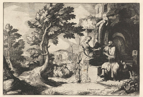 Christ and the woman of Samaria among ruins, anonymous, after 1634 - 1690 Canvas Print