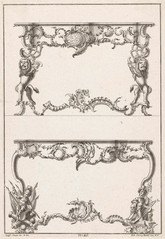 Two wall tables with lions and putti, anonymous, c. 1730 - 1775 Canvas Print