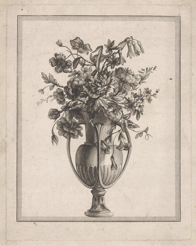 Flowers in vase with three ears, Etienne Claude Voysard, 1778 Canvas Print