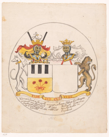 Design (1) for alliance coat of arms, Jan Brandes, 1743 - 1785 Canvas Print