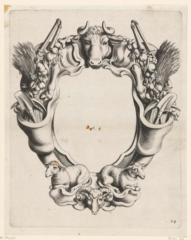 Cartouche met kwabornament met dieren, Michiel Mosijn, 1640 - 1655 Canvas Print