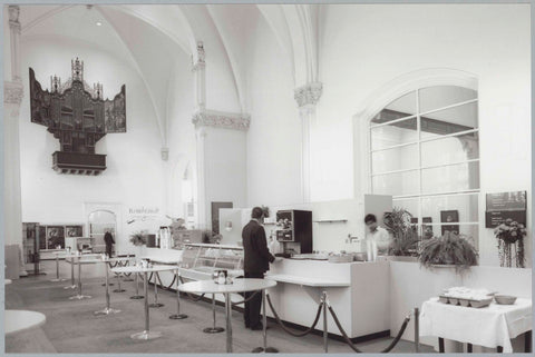 Front hall of the exhibition furnished as a cafeteria, c. 1991 - c. 1992 Canvas Print