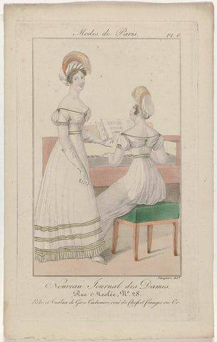 Nouveau Journal des Dames, 1821, Pl. 6 : Robe et turban de Gaze-Cachemir (...), Chez Pasquier, 1821 Canvas Print