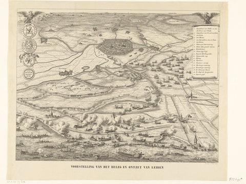 Map with the dismay of Leiden, 1574, Pieter Willem Marinus Trap, 1835 - 1845 Canvas Print