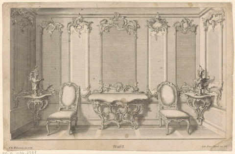 Interior with tables and chairs, anonymous, 1731 - 1775 Canvas Print