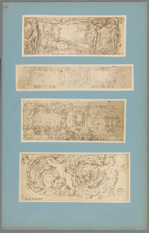 Four photo reproductions of drawings of wall decorations, anonymous, c. 1875 - c. 1900 Canvas Print