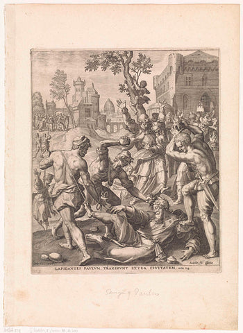 Stoning of the apostle Paul, Johann Sadeler (I), 1580 Canvas Print