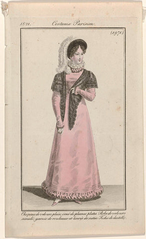 Journal des Dames et des Modes, Costume Parisien, 20 March 1821, (1971): Chapeau de velvet plein (...), anonymous, 1821 Canvas Print