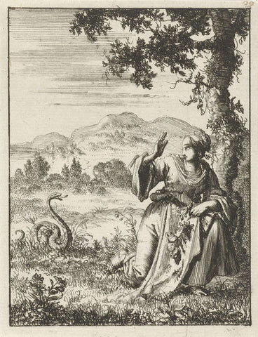 Flower-picking woman attacked by a snake, Jan Luyken, 1687 Canvas Print