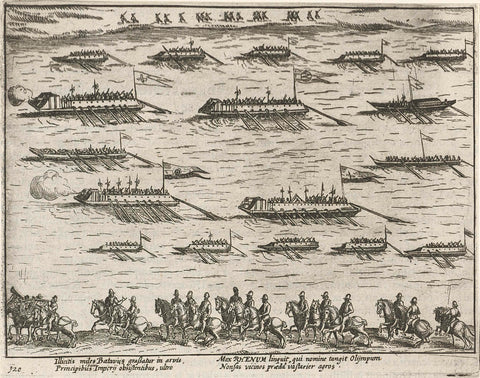 Fleet of the four electors on the Rhine, 1580, anonymous, 1613 - 1615 Canvas Print