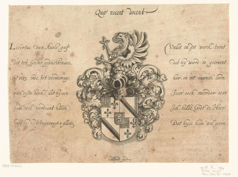 Coat of arms of Libertus van Axele, Michiel le Blon, 1615 Canvas Print