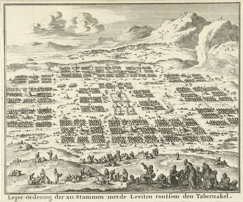 Tent camps of the twelve tribes of Israel set up around the tabernacle, Jan Luyken, 1683 Canvas Print