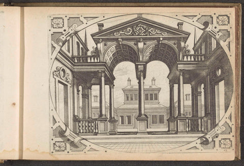 Double portico crowned with a pediment, Johannes or Lucas van Doetechum, 1601 Canvas Print