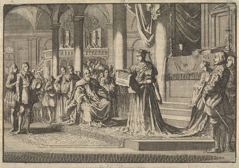 Church in Innsbrück where Christina of Sweden reads her declaration of her transition to the Catholic Church, 1655, Jan Luyken, 1698 Canvas Print