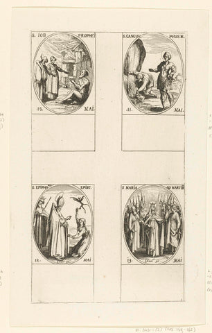 Heilige Job, Heilige Gangulphus van Varennes, Heilige Epiphanius van Salamis, Maria te midden van de martelaren (Maria-ter-Martelaren) (10-13 mei), Jacques Callot, 1632 - 1636 Canvas Print