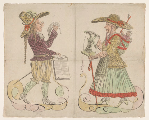 Calligraphy of a man with a mocking song on the actionists and a woman and a child with windmills, anonymous, 1720 Canvas Print