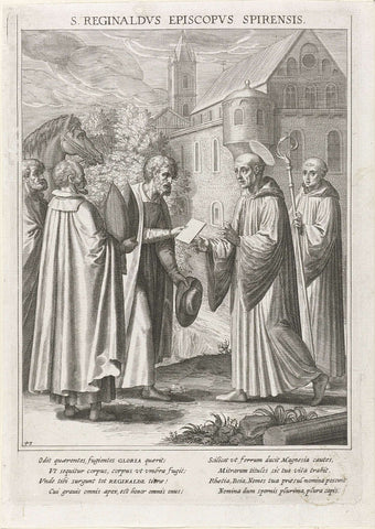 Saint Reginaldus receives the bishop's office of Spier, Raphaël Sadeler (I), 1615 Canvas Print