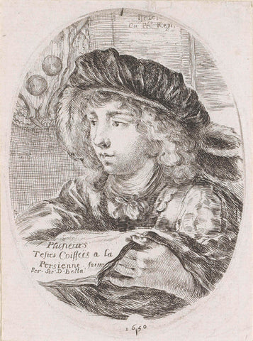 Title print with young man with beret, Stefano della Bella, 1650 Canvas Print