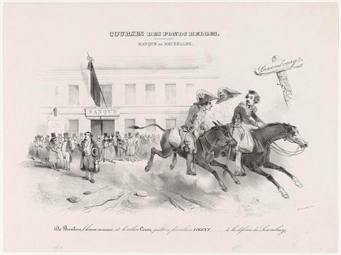 Cartoon on the fleeing bank directors De Brouckere and Graaf de Vilain XIV, 1838, Gebroeders van Lier, 1838 Canvas Print