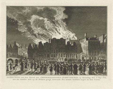 Fire of the Amsterdam theatre as seen from the Keizersgracht, 1772, Noach van der Meer (II), 1772 Canvas Print