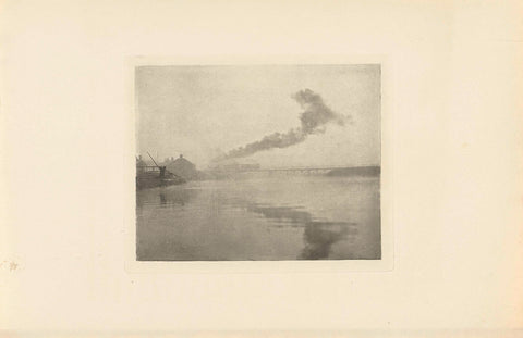 Rivierlandschap met spoorbrug, Peter Henry Emerson (attributed to), 1890 - 1895 Canvas Print