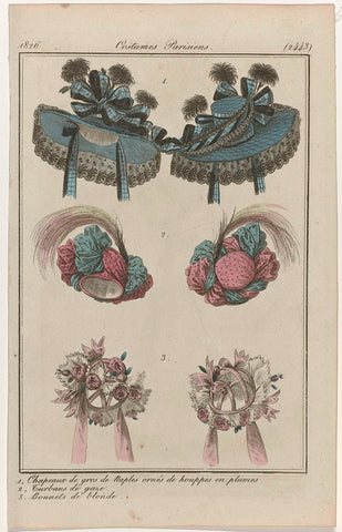 Journal des Dames et des Modes, Costumes Parisiens, 30 septembre 1826, (2443): 1, Chapeaux de gros de Naples (...), anonymous, 1826 Canvas Print