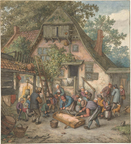 Scalding the Hog, Adriaen van Ostade, 1678 Canvas Print