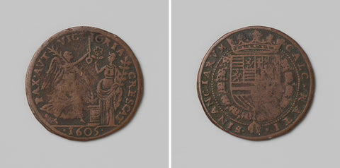 Hope for peace in the Spanish Netherlands, calculation medal of the Council of Finance, anonymous, 1605 Canvas Print