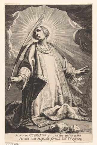 Saint Stephen with palm branch and stones, Boetius Adamsz. Bolswert, 1610 - 1614 Canvas Print