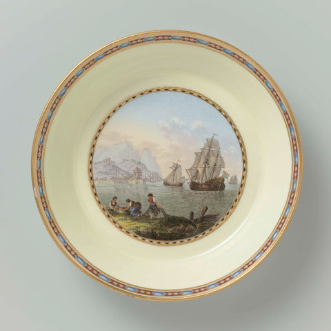 Dish, multicolored painted with a harbor view, Meissener Porzellan Manufaktur, 1804 Canvas Print