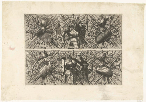 Two horizontal compartments with trophies of arms, Johannes or Lucas van Doetechum, 1572 Canvas Print