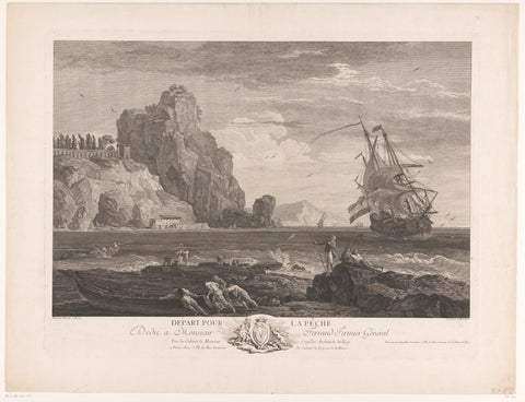 Coastal landscape with fishermen, Jacques-Philippe Le Bas, 1750 - 1783 Canvas Print