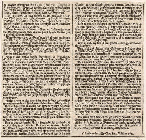 Text sheet (second part) at the map of the besieged Sas-van-Gent, 1644, Claes Jansz. Visscher (II), 1644 Canvas Print