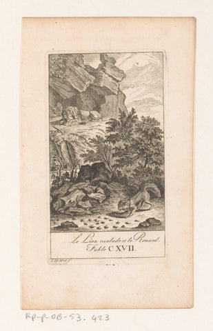 Fable of the ill lion and fox, Johann Heinrich Meil (der Ältere), 1758 Canvas Print