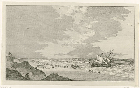 The crew leaves a ship stranded at Egmond aan Zee, 1780, anonymous, 1742 - 1780 Canvas Print