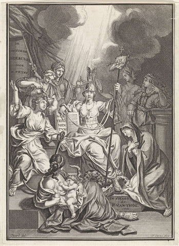 Temperance surrounded by the other virtues, Frederik Ottens, 1731 Canvas Print