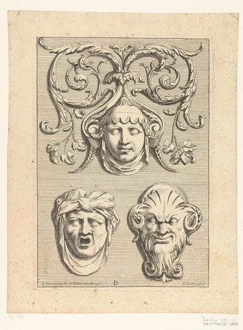 Three masks, Charles Audran, 1676 Canvas Print