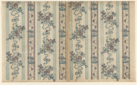 Sheet with orbit pattern with bouquets with bows, anonymous, c. 1780 - c. 1820 Canvas Print