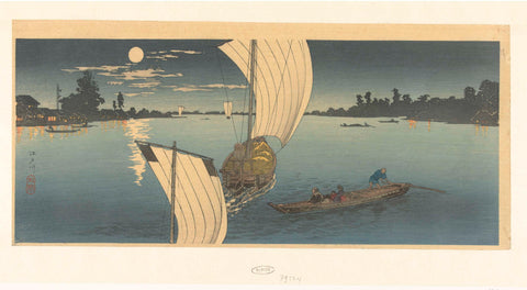 Evening scene on the Edo River, Takahashi Hiroaki, 1910 - 1923 Canvas Print