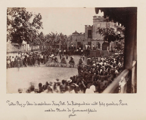 Dance in honor of the deceased King Bell for his new house under construction in Cameroon, anonymous, 1897 Canvas Print