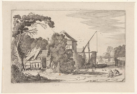 Two figures at a dilapidated barn, Jan van de Velde (II), 1616 Canvas Print